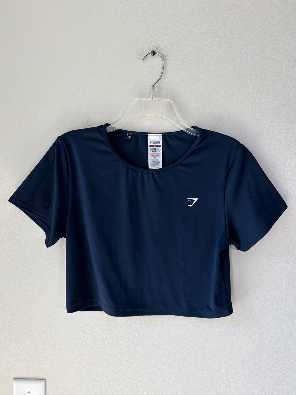 Gymshark Navy Blue Short Sleeve Workout Crop Top Athletic Gym Athleisure